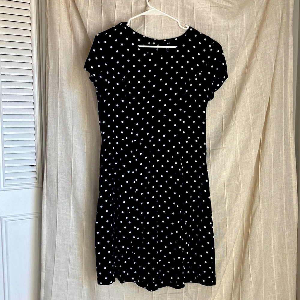 Black Dress with White Polka Dots Women's Size 14 (runs small) H&M